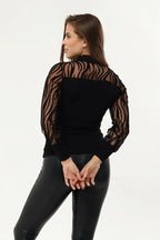 Kadın Kollar Flog Baskılı Tül Detaylı Bluz