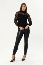 Kadın Kollar Flog Baskılı Tül Detaylı Bluz