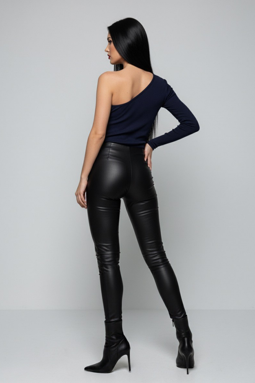 Lacivert Tek Omuz Uzun Kollu Kaşkorse Kadın Bluz