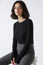 Bisiklet Yaka Parmak Geçmeli Viskon Body - Siyah