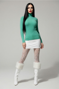 Mint Yeşili Fitilli Balıkçı Yaka Kadın Triko Kazak