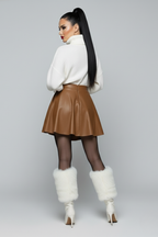 Kadın Taba Deri Pileli Etek