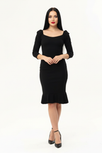 Kadın Siyah Balon Kol Eteği Volanlı Elbise