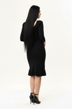 Kadın Siyah Balon Kol Eteği Volanlı Elbise