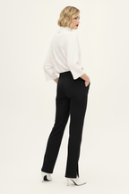 Siyah Krep Kumaş Yüksek Bel Bol Paça Kadın Pantolon