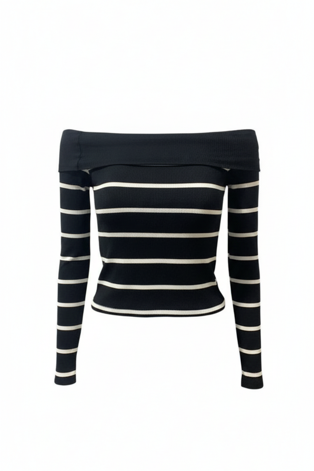 Kadın Siyah - Beyaz Çizgili Madonna Yaka Bluz