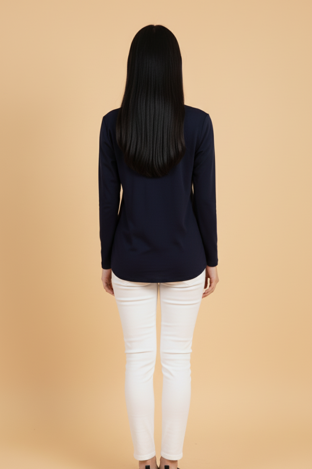 Kadın V Yaka Lacivert Viskon Bluz