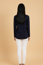 Kadın V Yaka Lacivert Viskon Bluz