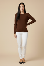 Kadın Kahverengi Triko Yuvarlak Yaka Kazak