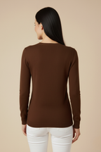 Kadın Kahverengi Triko Yuvarlak Yaka Kazak