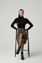 Kadın Yırtmaçlı Kahverengi Zebra Desen Midi Boy Etek