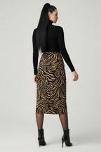 Kadın Yırtmaçlı Kahverengi Zebra Desen Midi Boy Etek