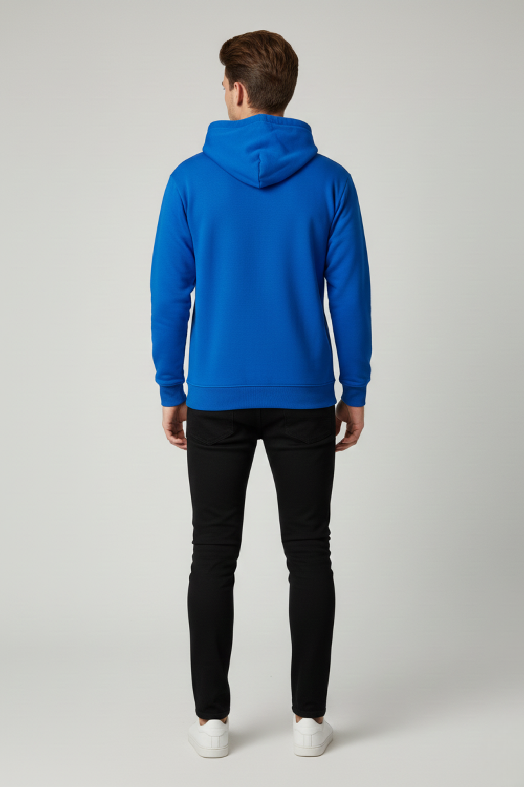 Erkek Üç İplik Kalın Mavi Kapüşonlu Sweatshirt