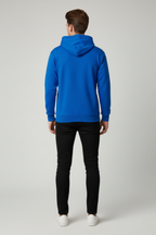 Erkek Üç İplik Kalın Mavi Kapüşonlu Sweatshirt