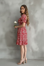 Kayık Yaka Gipeli Bürümcük Mini Elbise – Kırmızı