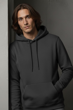 Unisex Kışlık Antrasit Gri Üç İplik Şardonlu Pamuklu Kalın Basic Kapüşonlu Hoodie Sweatshirt