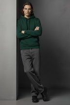 Unisex Kışlık Koyu Yeşil Üç İplik Şardonlu Pamuklu Kalın Basic Kapüşonlu Hoodie Sweatshirt