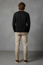 Unisex Kışlık Siyah Üç İplik Şardonlu Kalın Bisiklet Yaka Basic Sweatshirt