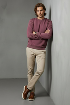 Unisex Kışlık Mürdüm Rengi Üç İplik Şardonlu Kalın Bisiklet Yaka Sweatshirt