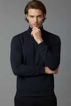 Unisex Kışlık Lacivert Yarım Fermuarlı Dik Yaka 2 İplik Basic Sweatshirt