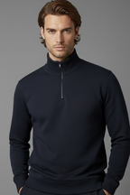 Unisex Kışlık Lacivert Yarım Fermuarlı Dik Yaka 2 İplik Basic Sweatshirt