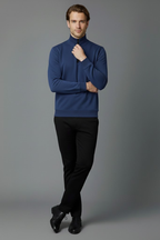 Unisex Kışlık Mavi Yarım Fermuarlı Dik Yaka 2 İplik Basic Sweatshirt