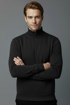 Unisex Kışlık Siyah Yarım Fermuarlı Dik Yaka 2 İplik Basic Sweatshirt