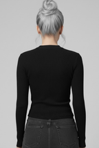 Siyah Uzun Kollu Kaşkorse Crop Bluz Büzgülü V Yaka