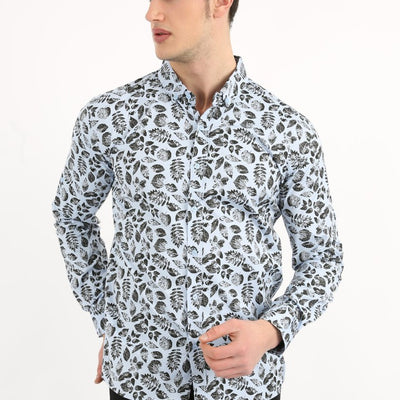 Men's Daily Leaf Patterned Lycra Shirt
