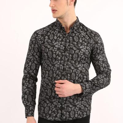 Men's Daily Leaf Pattern Lycra Shirt