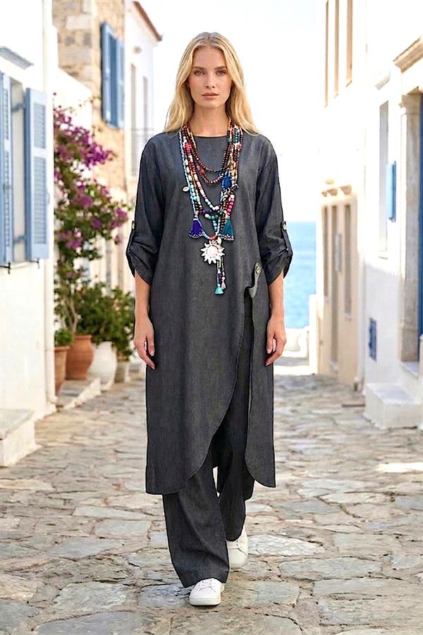 Antrasit Gri Asimetrik Tasarım İkili Takım