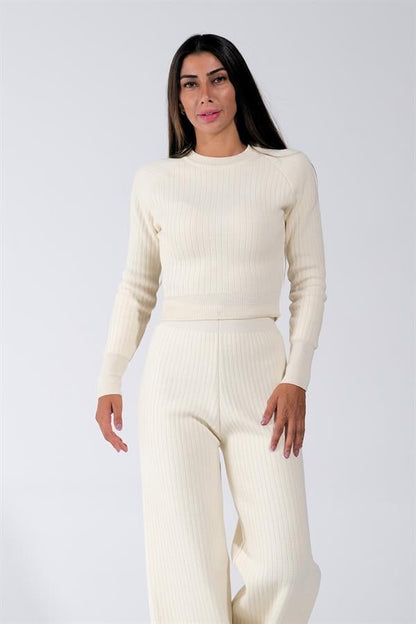 Beyaz Bisiklet Yaka Tunik Pantolon İkili Triko Alt Üst Takım
