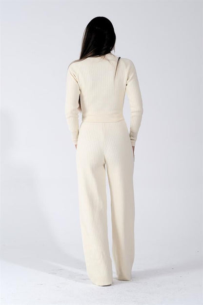 Beyaz Bisiklet Yaka Tunik Pantolon İkili Triko Alt Üst Takım