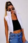White High-Neck Short Puffer Vest