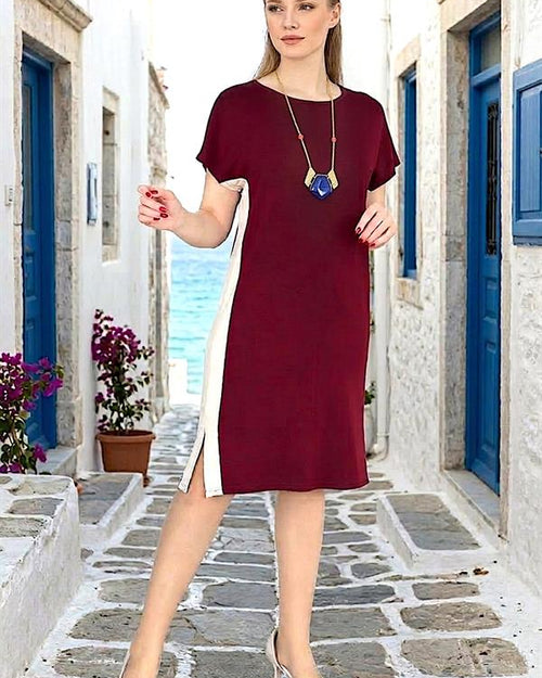 Bordo Garnili Modal Elbise