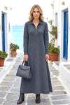 Modanı Seç Gri Yaka Fermuarlı Modal Uzun Elbise - Büyük Beden