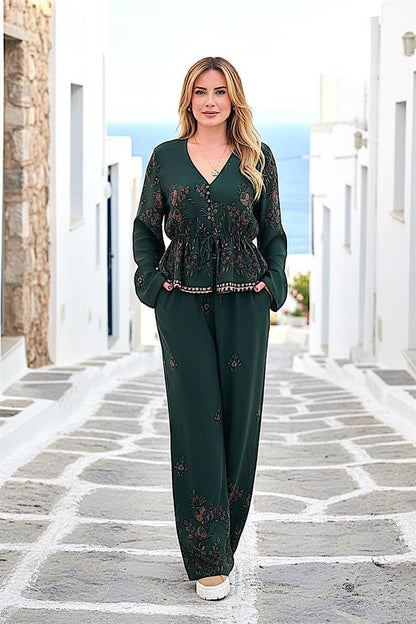 Haki Desenli Bluz Pantolon Takım