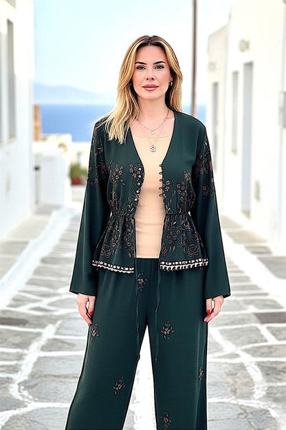 Haki Desenli Bluz Pantolon Takım