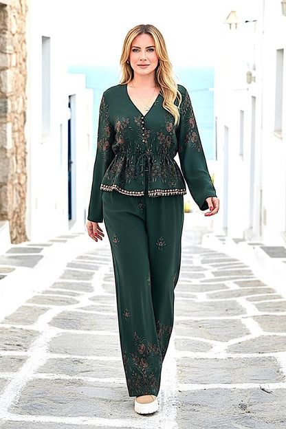 Haki Desenli Bluz Pantolon Takım