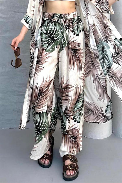 Haki Desenli Cepli Beli Lastikli Gömlek Pantolon Kaftan Takım
