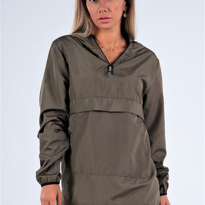Khaki Hooded Kangaroo Pocket Raincoat