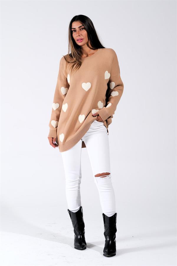 Kahverengi Kabartma Kalpli Triko Kazak