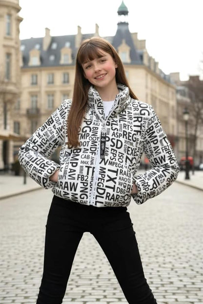 Kız Çocuk Beyaz Yazılı Şişme Mont