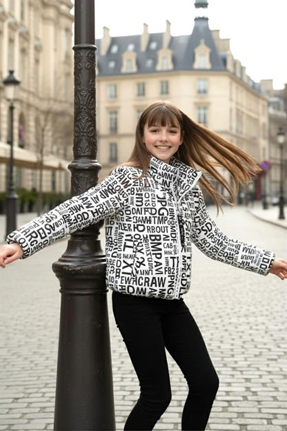 Kız Çocuk Beyaz Yazılı Şişme Mont