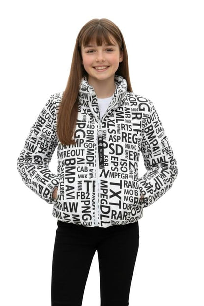 Kız Çocuk Beyaz Yazılı Şişme Mont