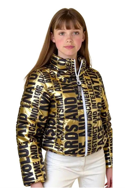 Kız Çocuk Gold Parlak Yazılı Şişme Mont