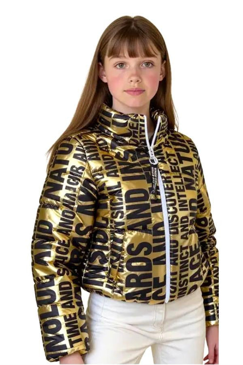 Kız Çocuk Gold Parlak Yazılı Şişme Mont