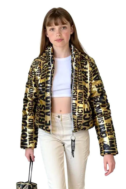 Kız Çocuk Gold Parlak Yazılı Şişme Mont