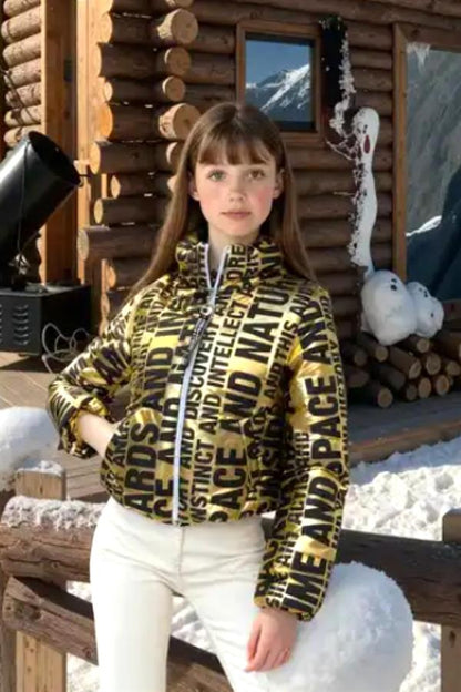Kız Çocuk Gold Parlak Yazılı Şişme Mont