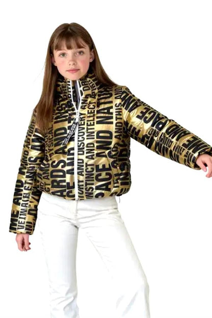 Kız Çocuk Gold Parlak Yazılı Şişme Mont